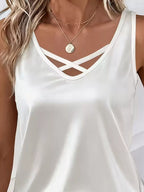 Satin V-neck Criss-cross Tank (2)