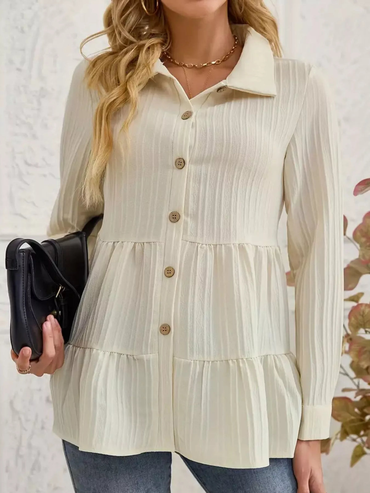 Button-down Long Sleeve Tiered Shirt (6)