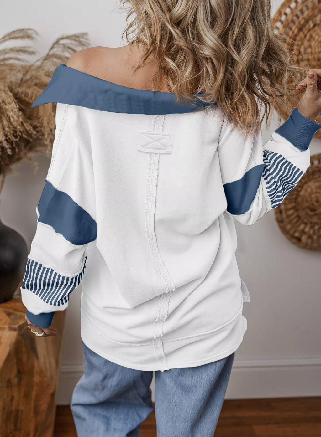 Block Striped Johnny Collar Sweatshirt (8)