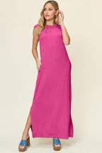 Full Size Texture Mock Neck Sleeveless Maxi Dress (2)