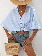 V-neck Striped Batwing Sleeve Casual Blouse (7)