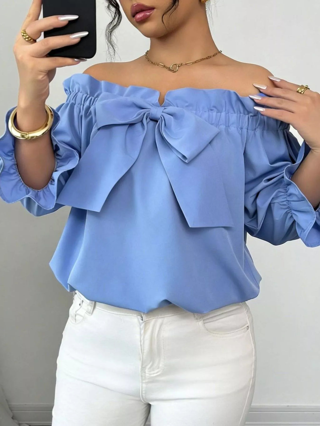 Bow Flounce Sleeve Blouse (23)