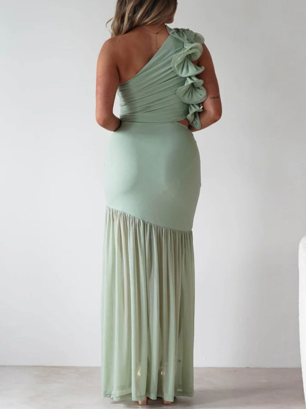 One-shoulder Ruffle Trim Maxi Dress (9)