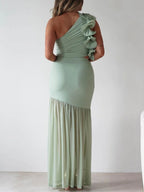 One-shoulder Ruffle Trim Maxi Dress (9)