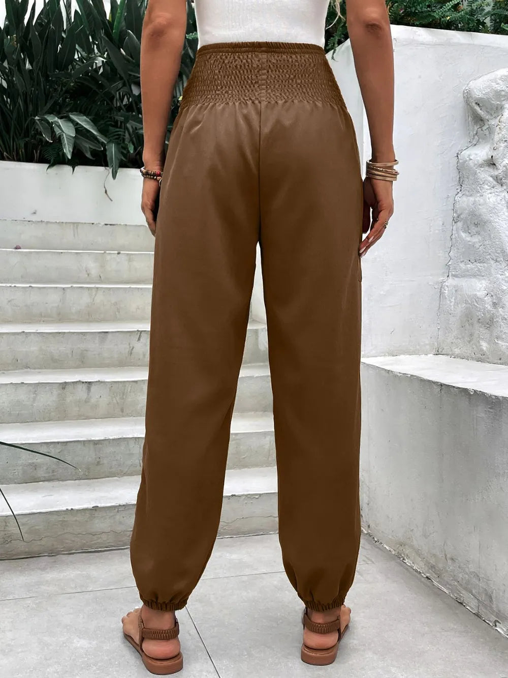 Smocked High Rise Joggers Pockets (9)