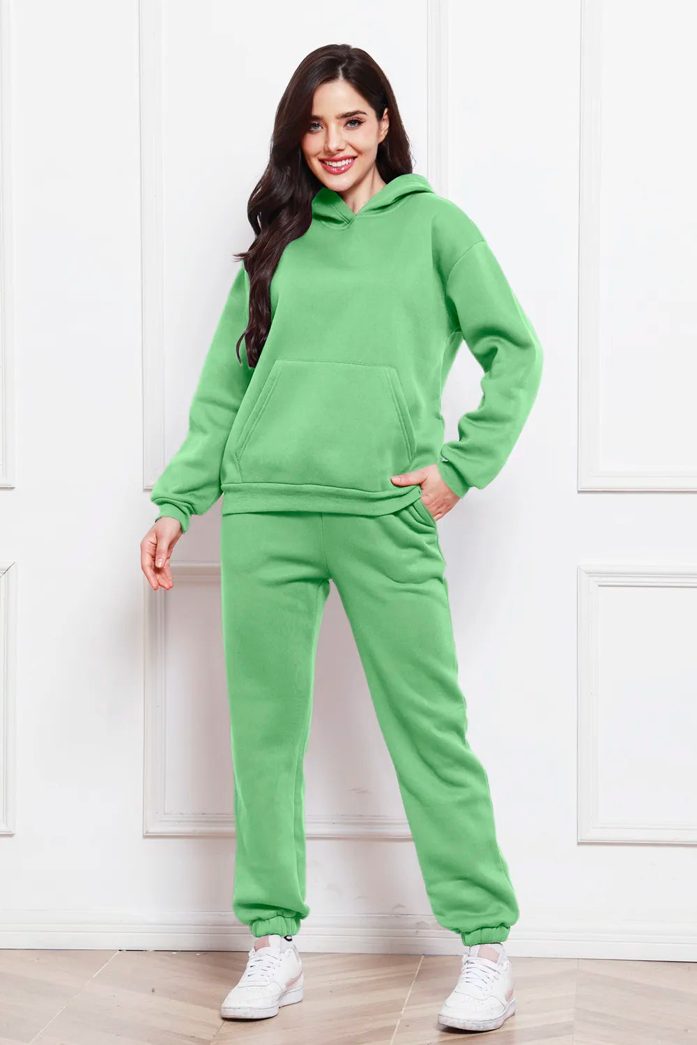 Drop Shoulder Long Sleeve Hoodie Pants Set