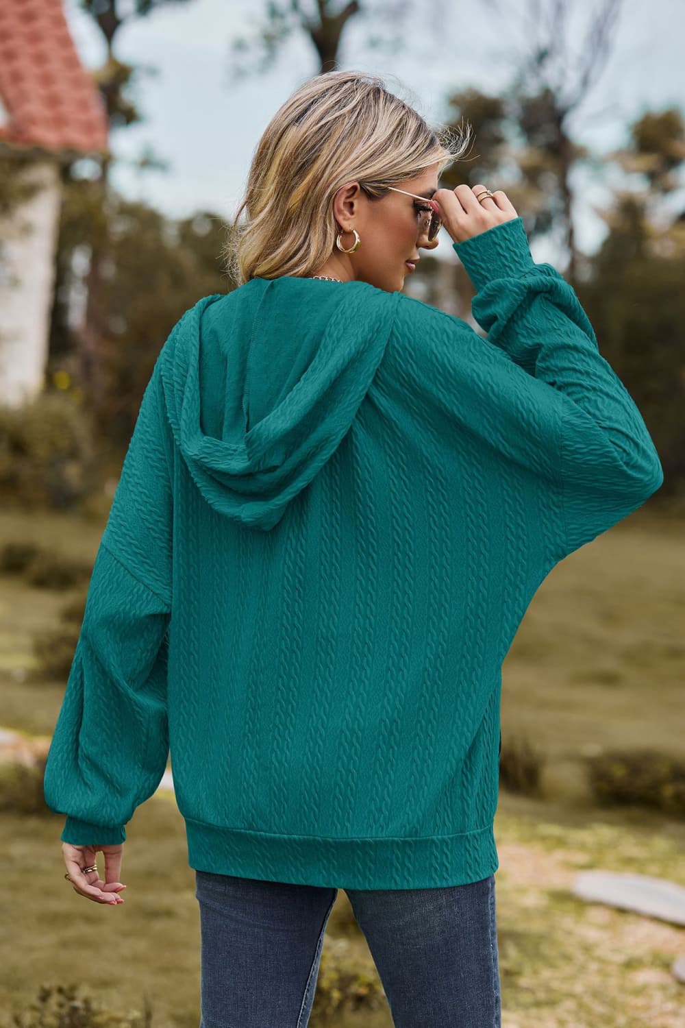 Cable-knit Long Sleeve Hooded Jacket (12)