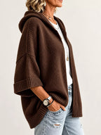 Full Size Hooded Open-front Knit Cardigan Plus (21)