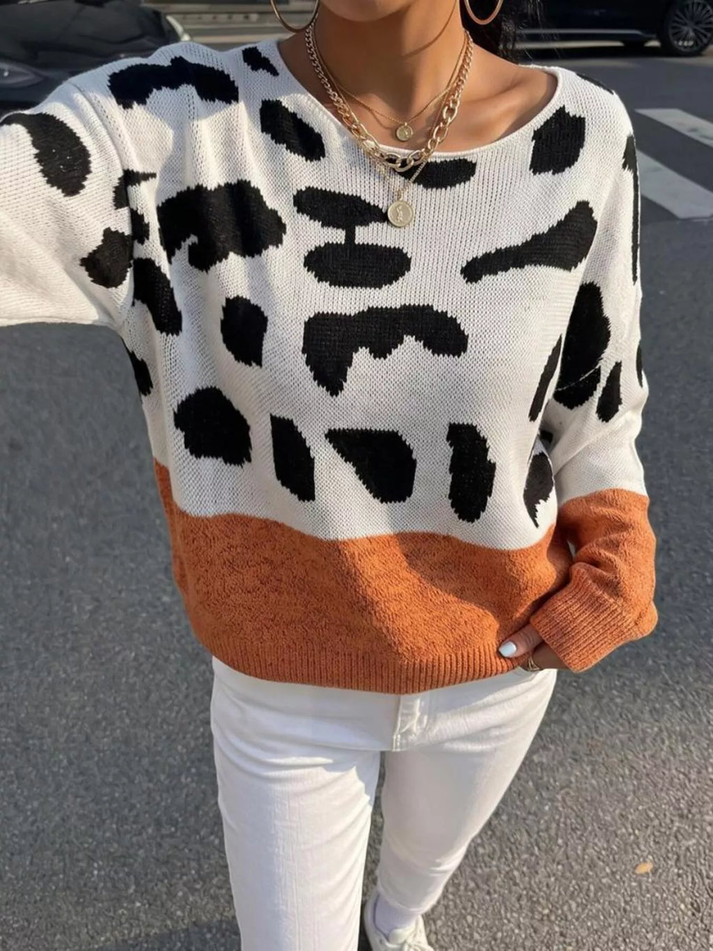 Full Size Leopard One Shoulder Sweater Plus (4)