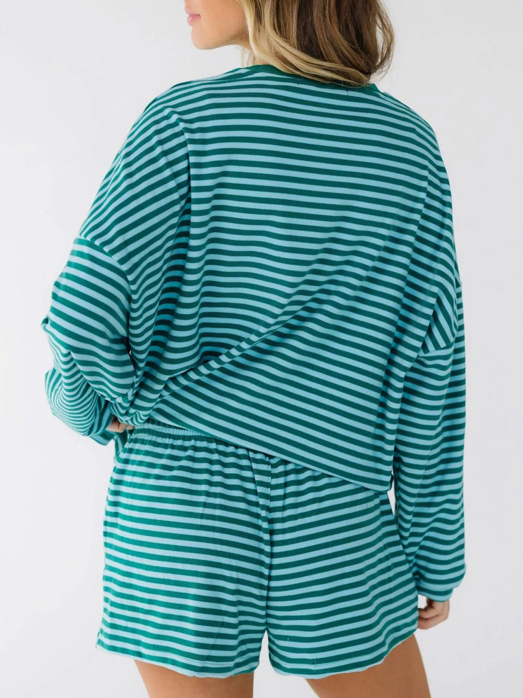 Casual Striped Long Sleeve Top Shorts Set (5)