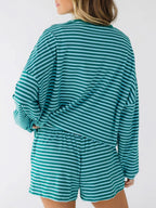 Casual Striped Long Sleeve Top Shorts Set (5)