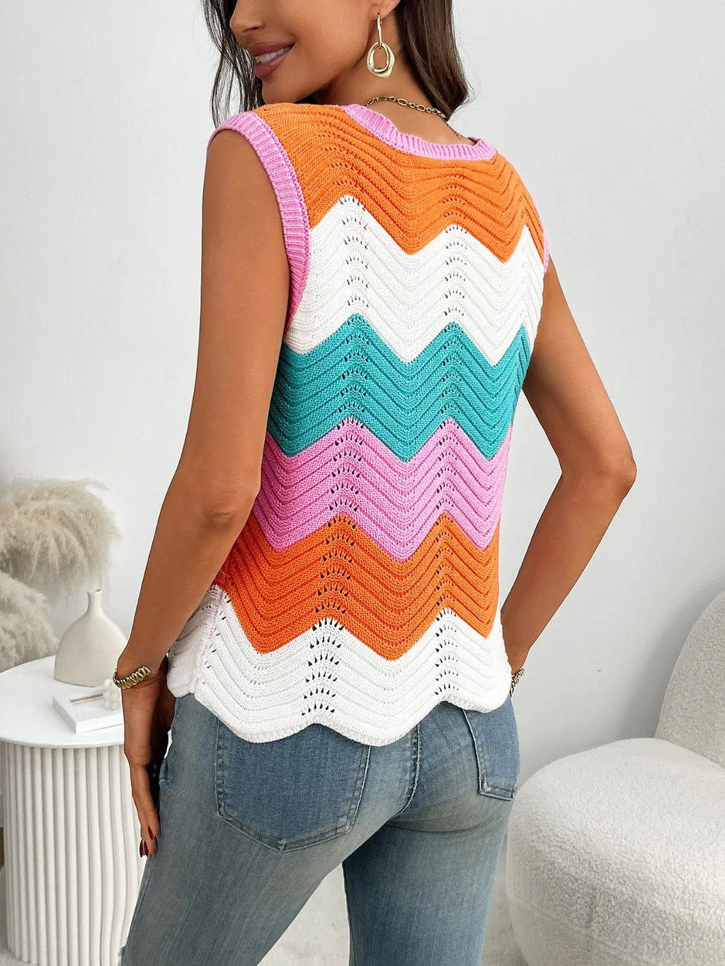 Block Round Neck Sweater Vest (6)