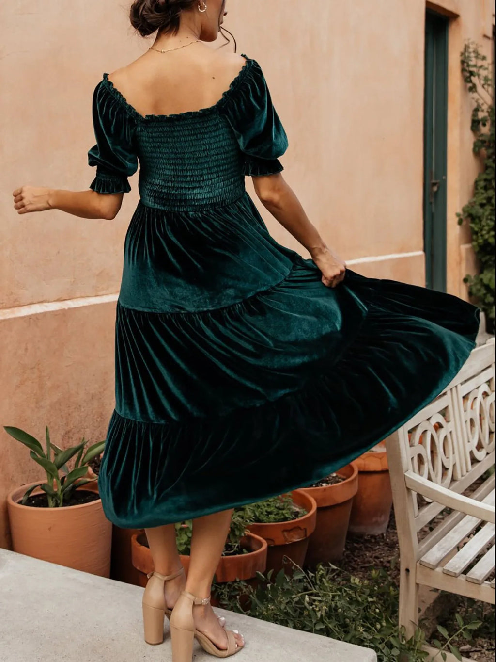 Smocked Half Sleeve Tiered Midi Dress (5)