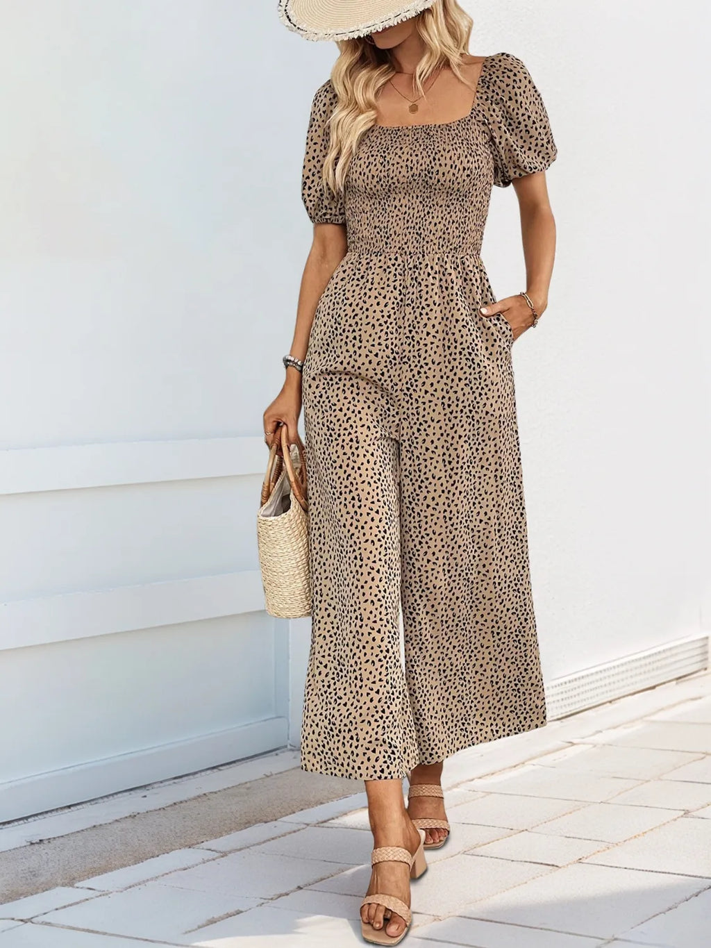 Printed Square Neck Puff Sleeve Jumpsuit (4)