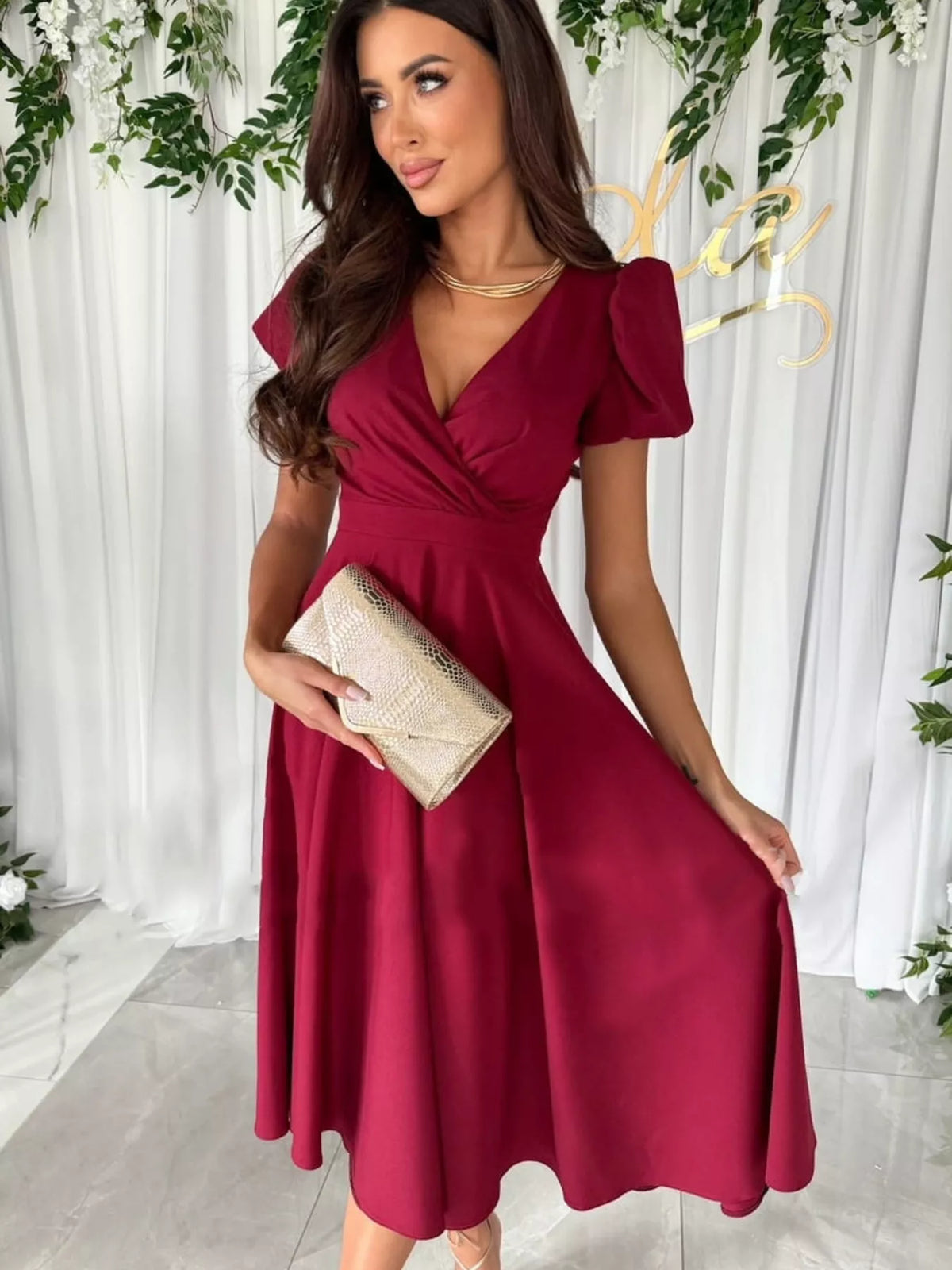 Surplice Short Sleeve Midi Dress (7)