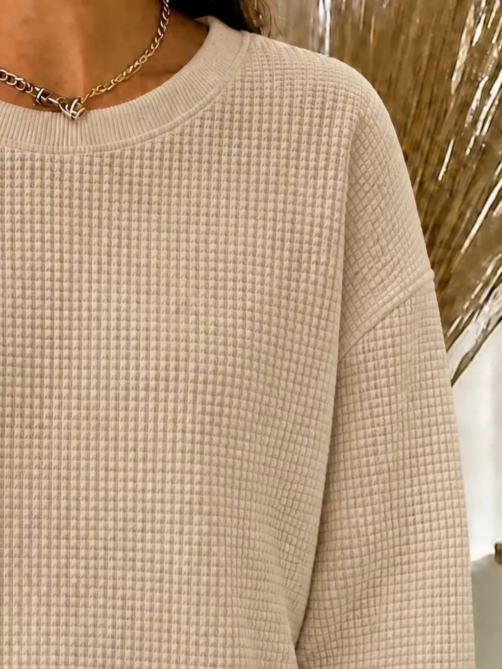 Full Size Waffle Knit Crewneck Sweatshirt Plus (14)
