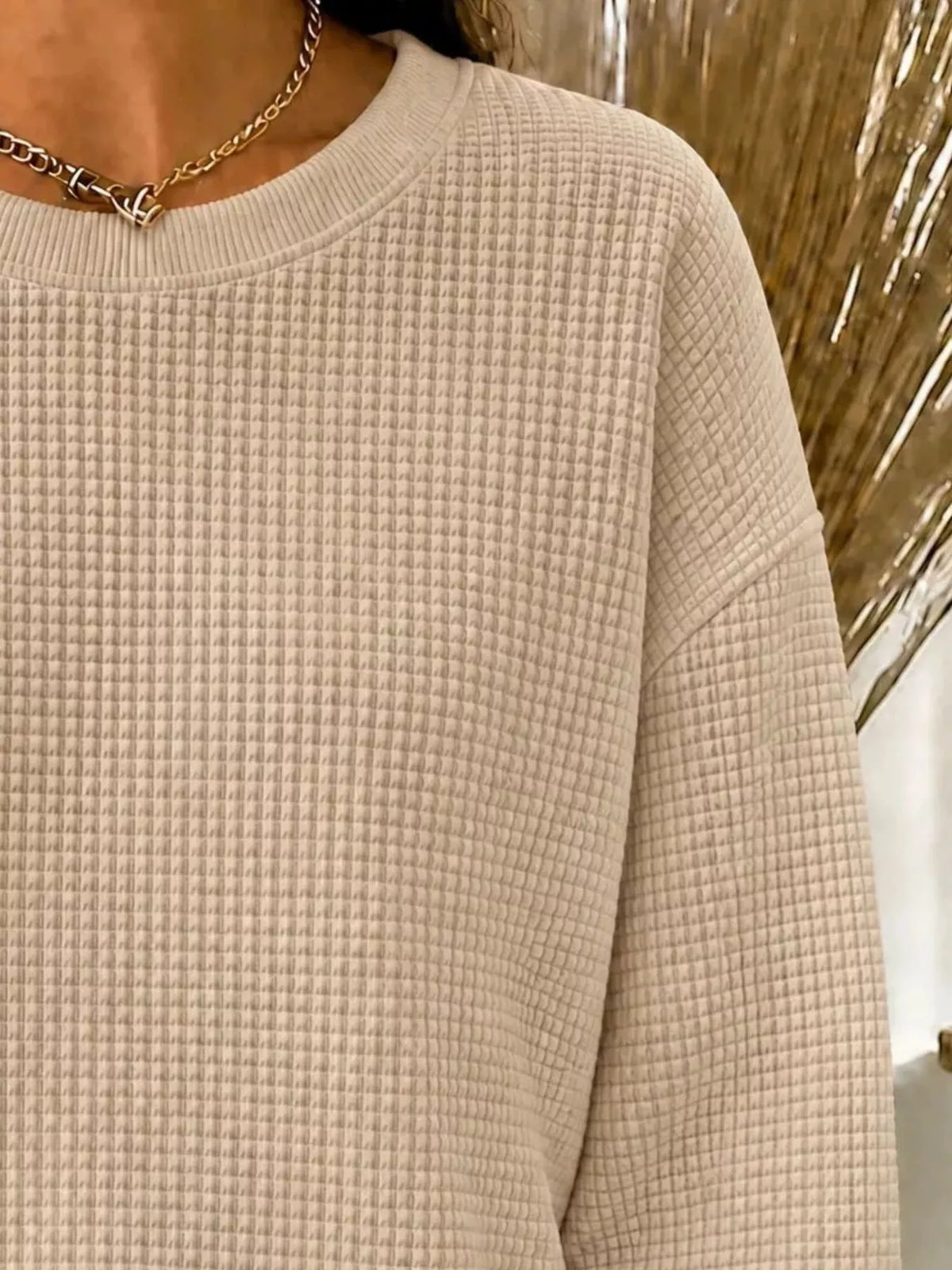 Full Size Waffle Knit Crewneck Sweatshirt Plus (14)