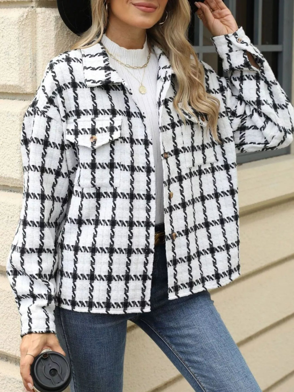 Plaid Button Up Long Sleeve Jacket (4)