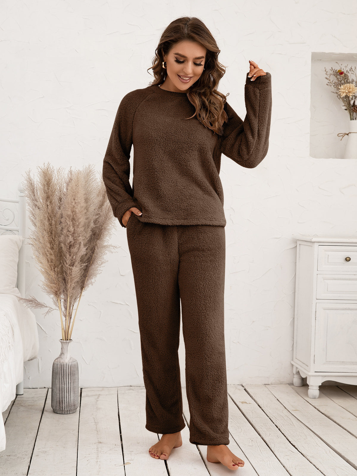 Teddy Long Sleeve Top Pants Lounge Set (19)