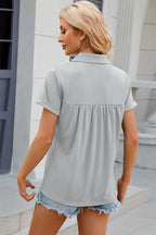 Ruched Johnny Collar Short Sleeve Blouse (28)