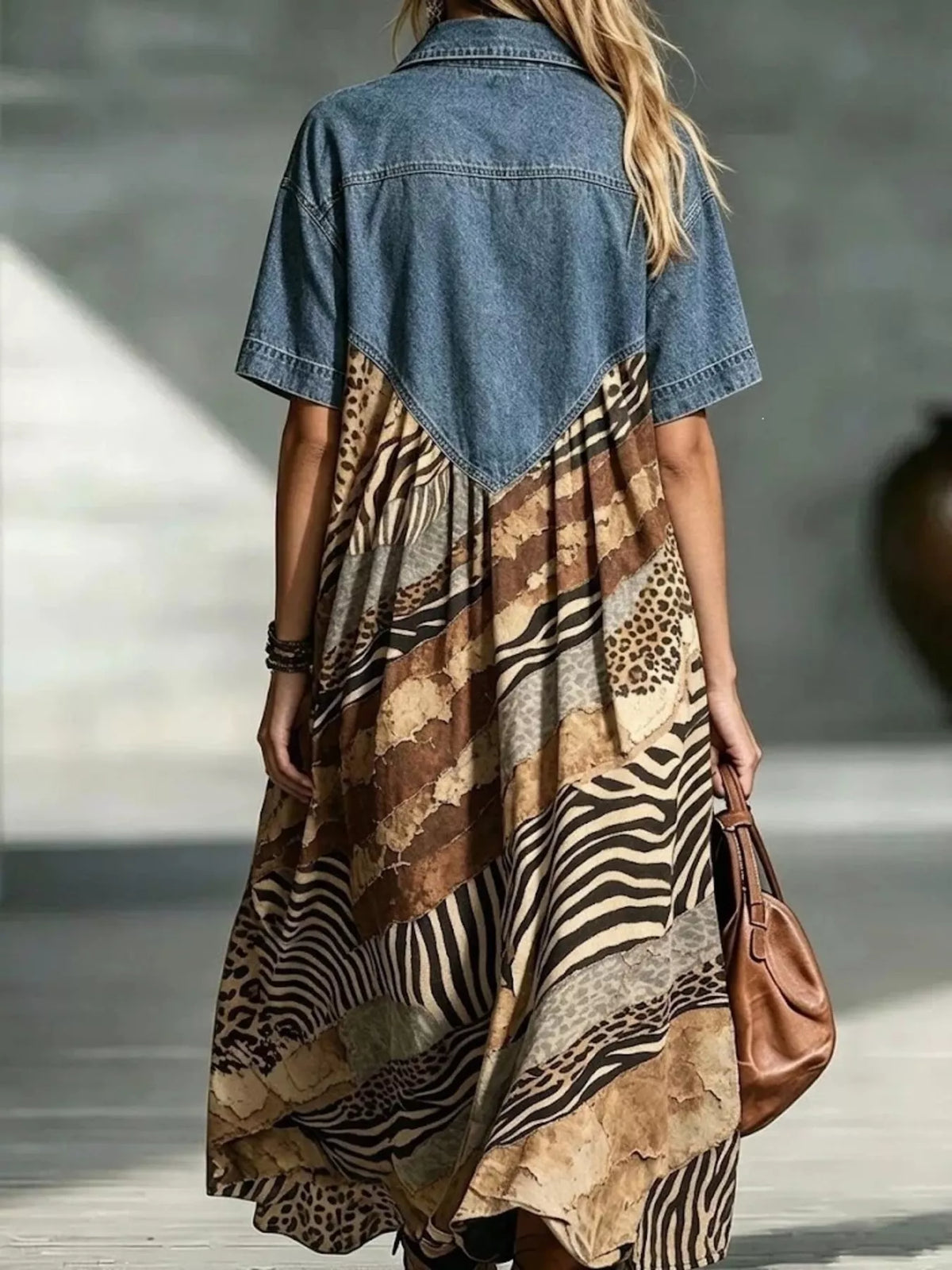 Full Size Denim Patchwork Printed Shirt Dress Plus (2)