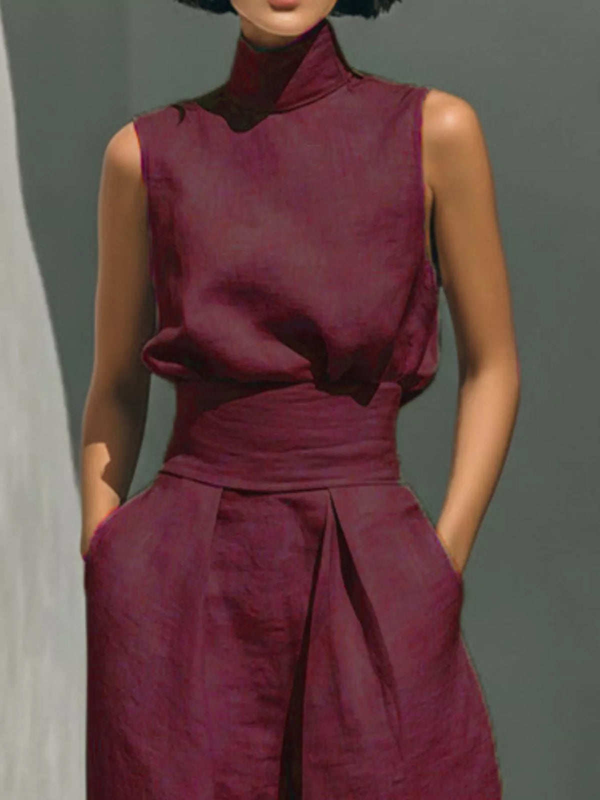 Full Size Turtleneck Sleeveless Top Wide Leg Pants Set Plus (20)