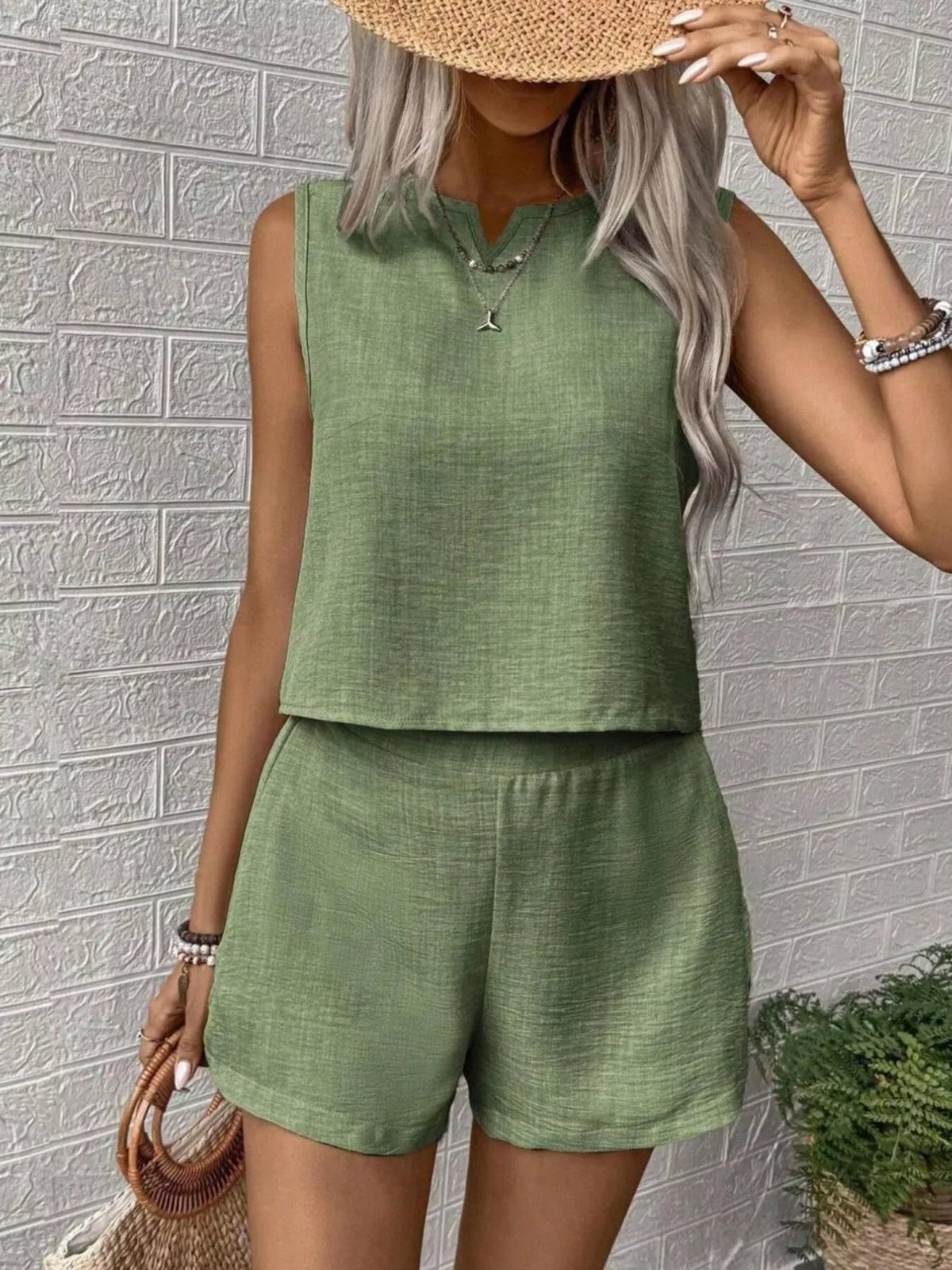 Sleeveless Top Shorts Casual Set (21)