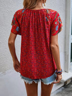 Printed Tie Neck Short Sleeve Blouse (13)