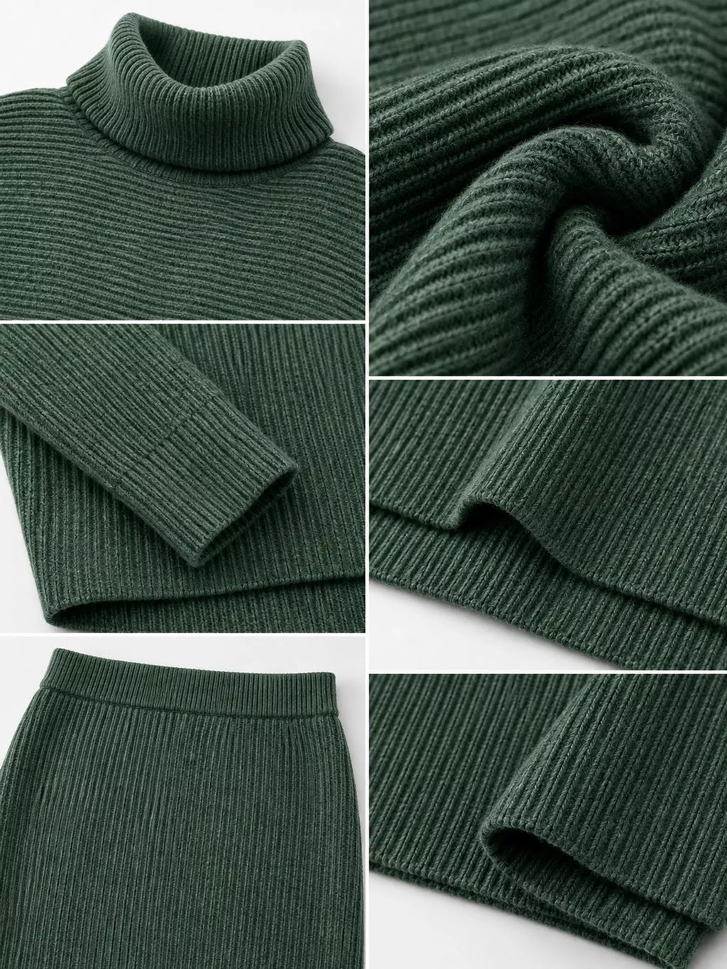 Ribbed Turtleneck Sweater Set Matching Midi Skirt (15)