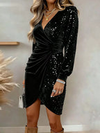 Velvet Sequin Long Sleeve Wrap Dress (2)