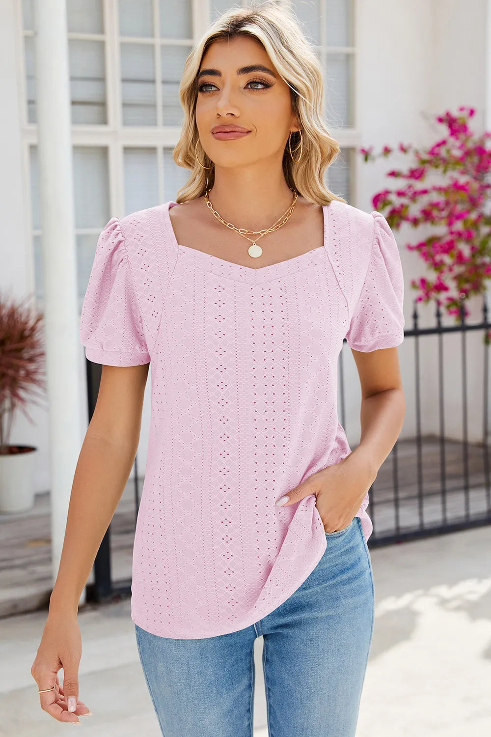 Eyelet Puff Sleeve T-shirt (14)
