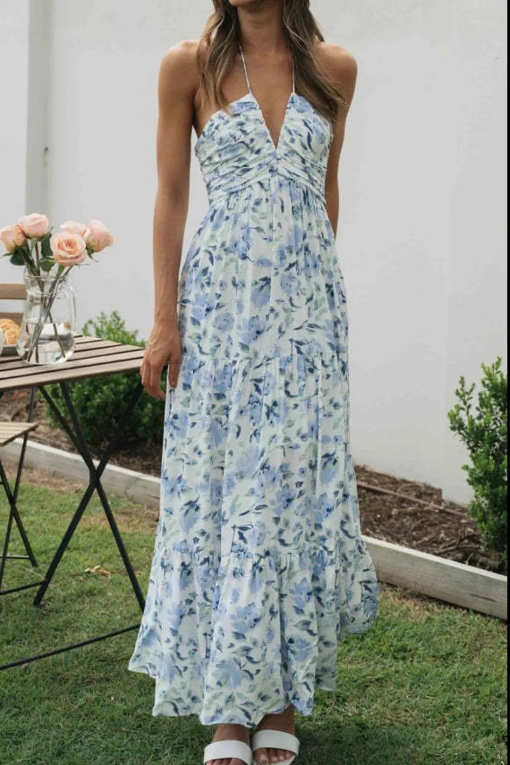 Floral Halter Neck Tiered Maxi Dress (10)