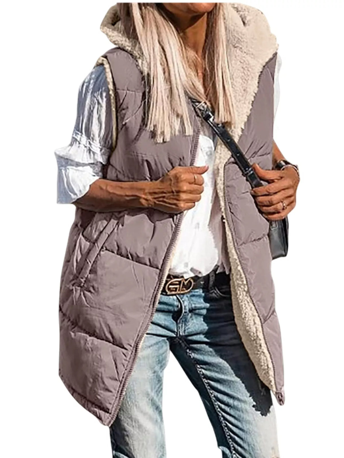 Full Size Hooded Sherpa-lined Puffer Vest Coat Plus (20)