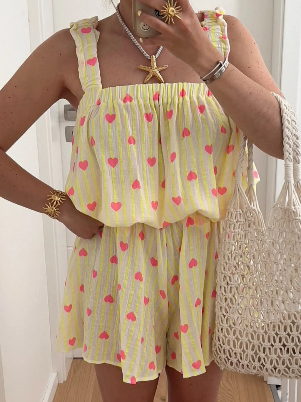 Striped Heart Cami Top Shorts Set (7)