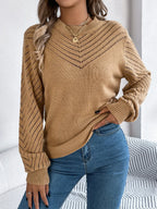 Openwork Round Neck Long Sleeve Knit Top (11)