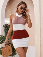 Block Halter Neck Knit Dress (16)