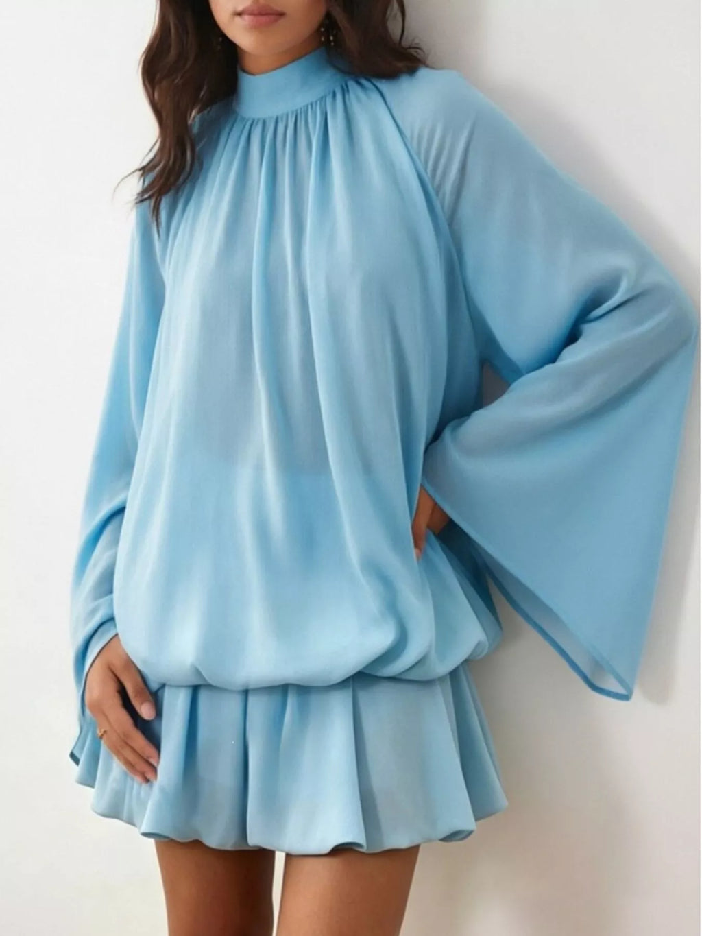 Tie Back Flare Sleeve Mini Dress (9)