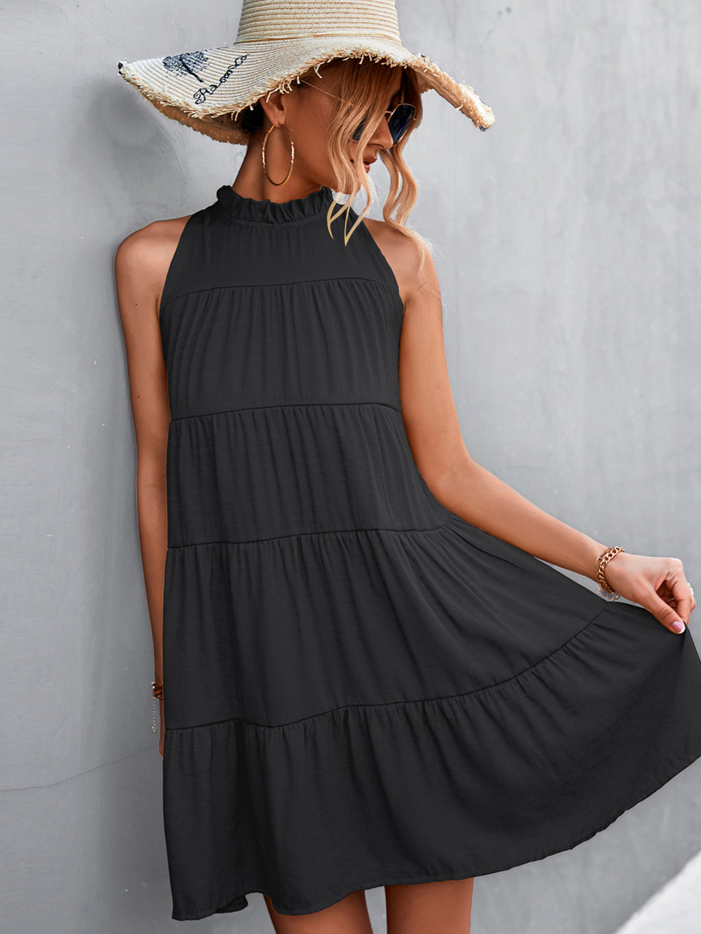 Tie Back Mock Neck Tiered Dress (5)