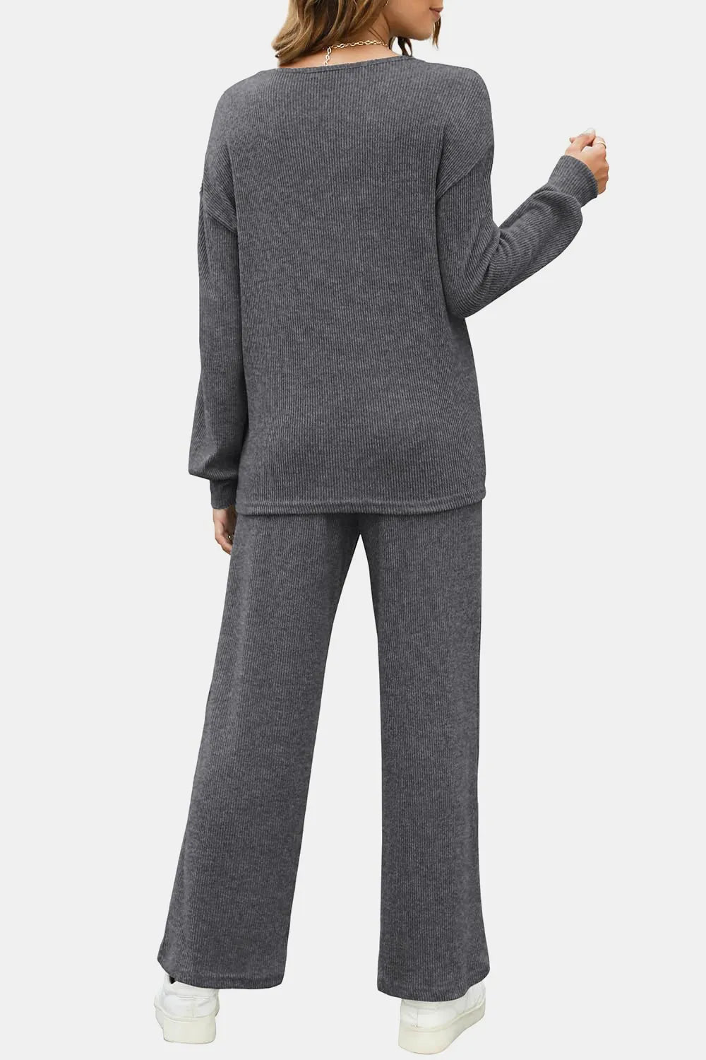 Round Neck Long Sleeve Top Pants Set (2)