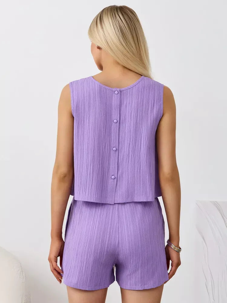 Textured Round Neck Tank Shorts Set (36)