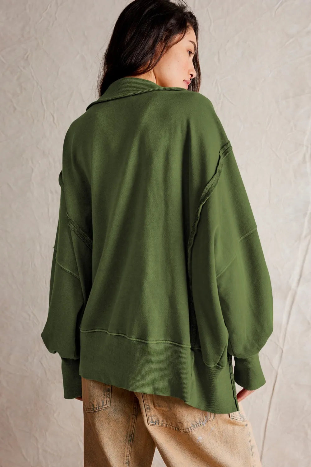 Exposed Seam Side Slit Long Sleeve Sweatshirt (2)