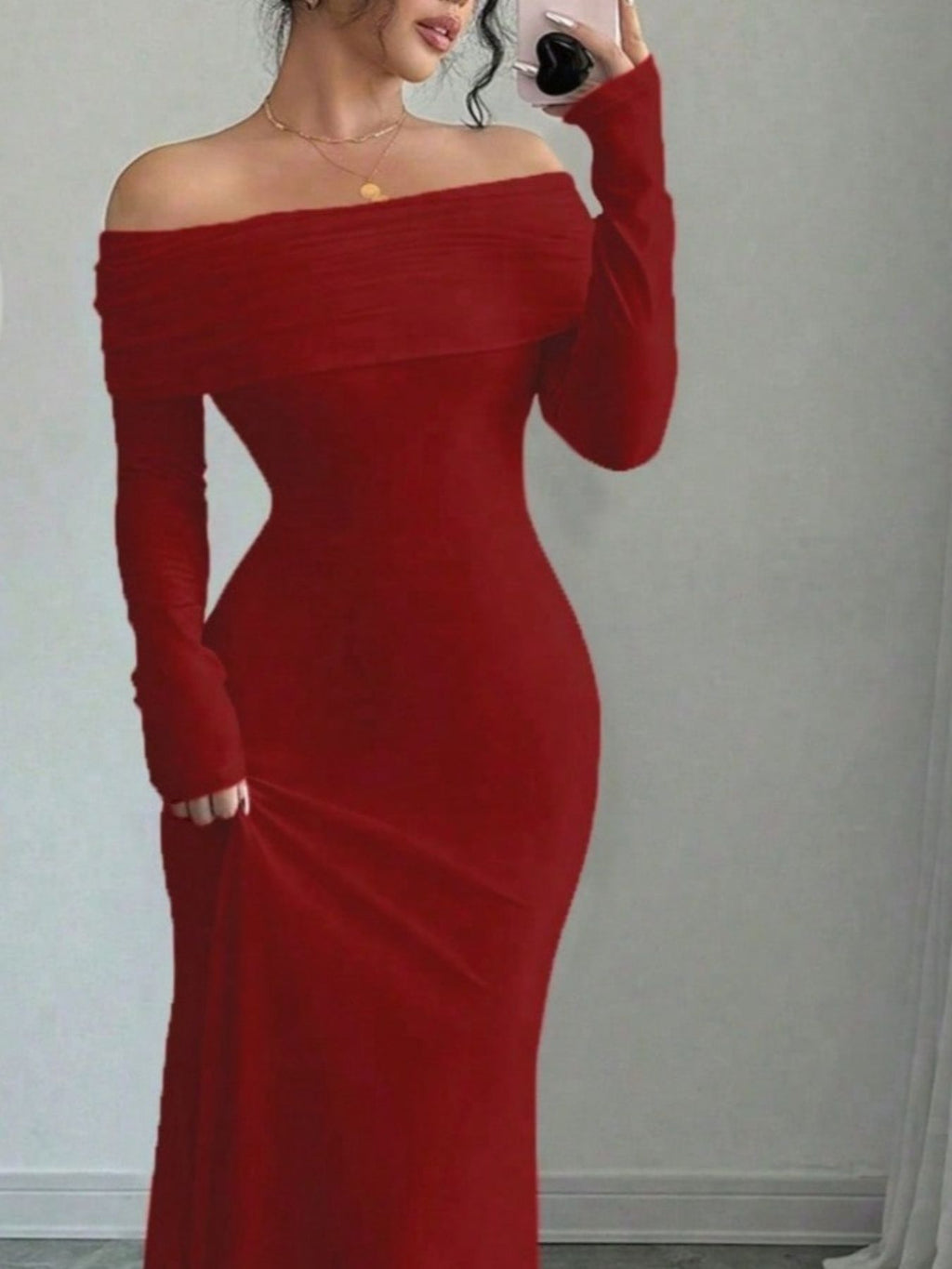 Off-shoulder Long Sleeve Maxi Dress (10)