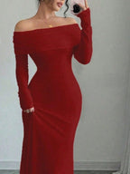 Off-shoulder Long Sleeve Maxi Dress (10)