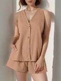 Full Size Button Up Top Shorts Set