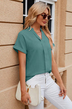 Notched Short Sleeve Blouse (15)