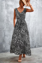 Printed V-neck Tie Waist Maxi Dress (8)