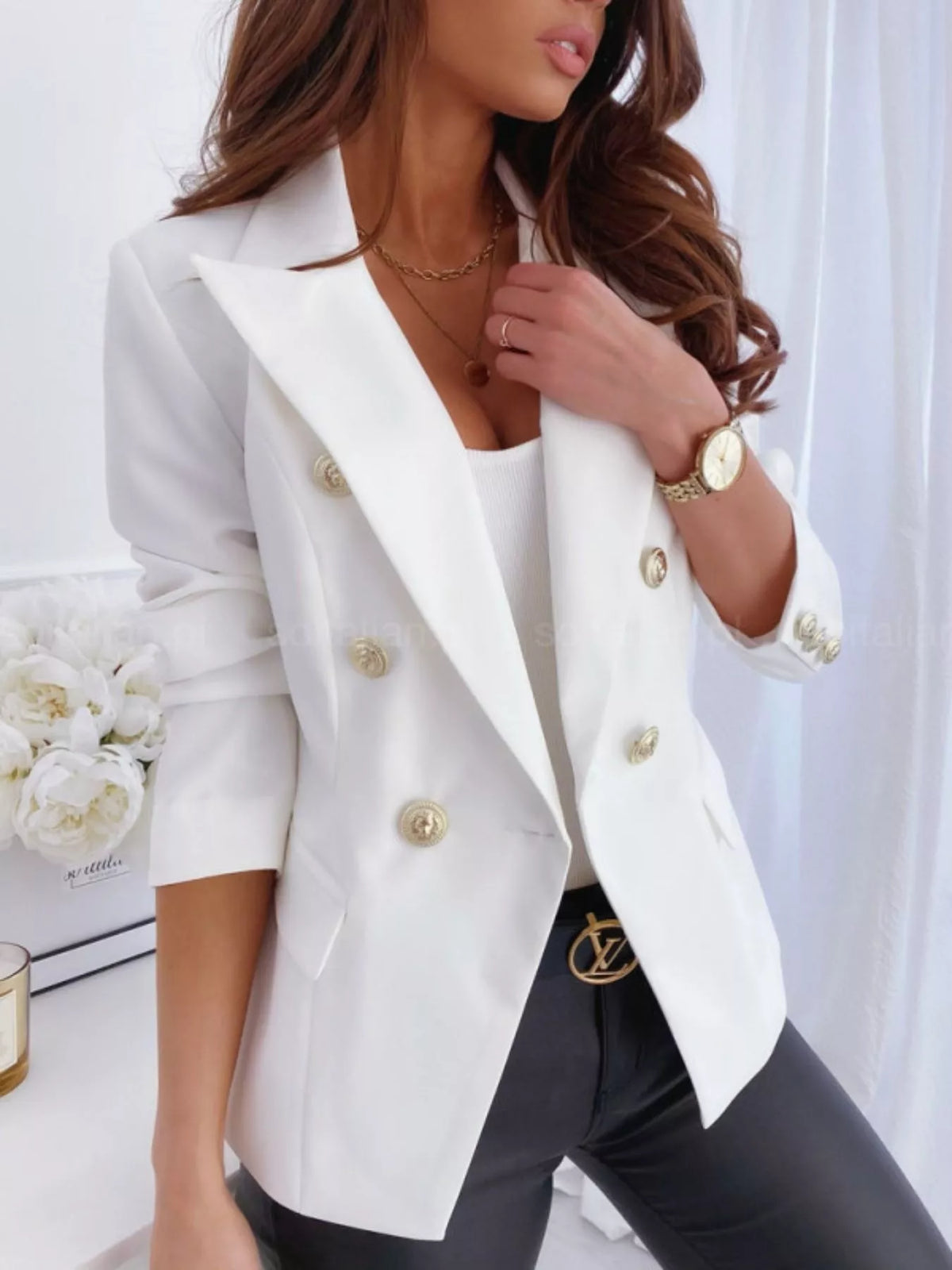 Double-breasted Long Sleeve Blazer (8)