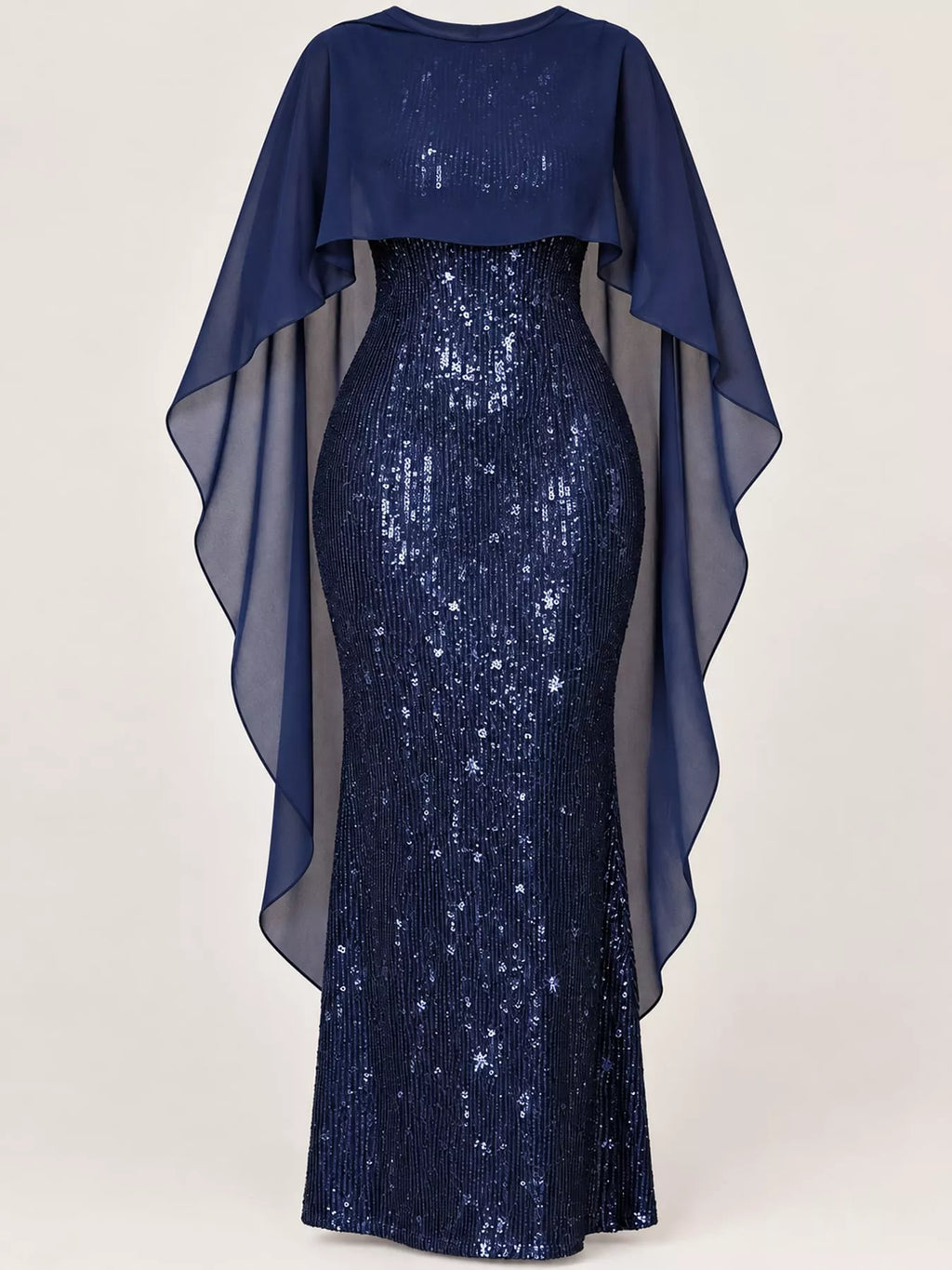 Sequin Cape Overlay Evening Dress (18)