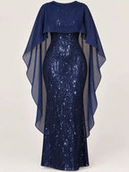 Sequin Cape Overlay Evening Dress (18)