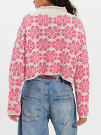 Floral Contrast Trim Dropped Shoulder Sweater (8)